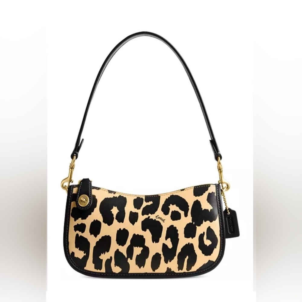 Coach Leopard Print Shoulder Bag - Black and Tan
